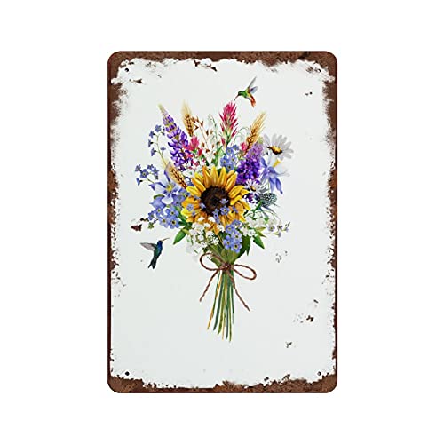 Vintage Decorative Sign Wildflower Vintage Tin Sign Bouquet Wall Sign Decor Wildflowers Sign Farmhouse Decor Sunflower Wall Art Home Decor Hummingbird Diy Decor 8X12 Inches #TOP5