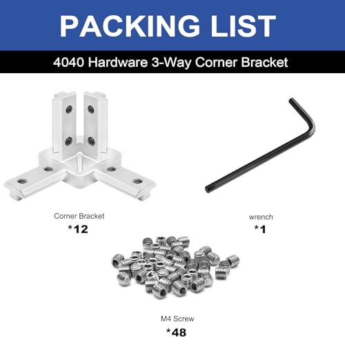 Image of 12pcs 4040 3-Way Angel Bracket Corner Connector 4040 Aluminum Extrusion Hardware T-Slot Accessories V-Slotted with Screws for 4040 Aluminum Profile 3D Printer Frame Parts Silver