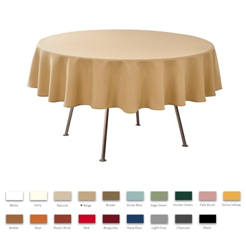 Image of maxmill Round Weaved Texture Design Tablecloth Spill-Proof Wrinkle Free Soft Washable Table Cloth for Circular Table Cover, for Dining Room Buffet Banquet Parties Holiday Dinner, 70 Inch Beige
