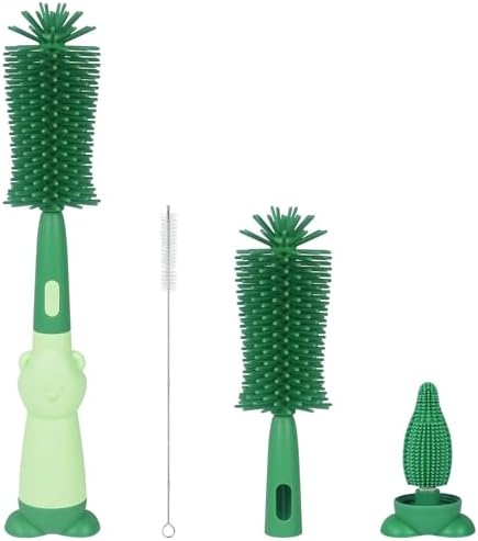 Vicloon Silikon-Bürsten für Babyflaschen, 3 in 1-Baby flaschenbürstenset, für Babyflaschenbürste und Sauger, BPA-frei, mit weicher Bürste, Nippelbürste, Strohhalmreiniger (Grün)