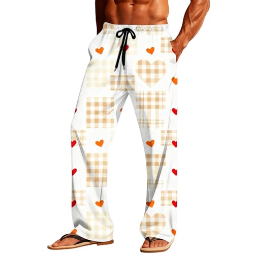 SHOPESSA Mens Valentines Day Pajama Pants Fashion Funny PJ Bottoms Elastic Drawstring Comfy Soft Lounge Pants with Pockets White