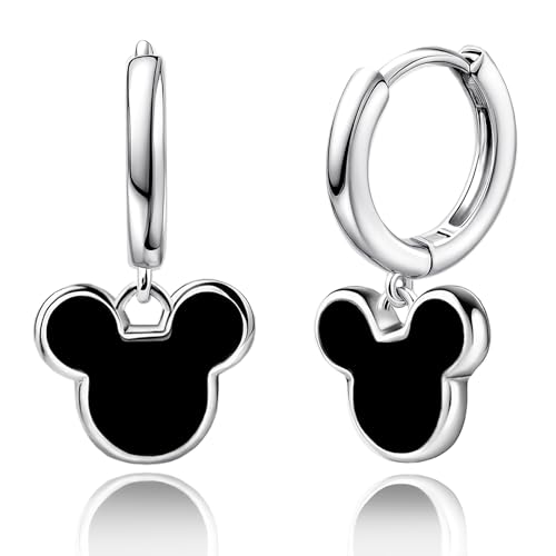 Black Mouse Hoop Earrings for Women Cute Mouse Dangle Hoop Earrings Drop Dangle Earrings Lucky Princess Animal Jewelry for Wife Daughter Birthday Gifts