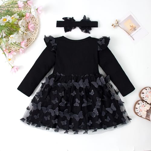 3-24M Infant Long Sleeve Bodysuit Dress Baby Romper Tutu Dresses Toddler Knit Tulle Skirt Birthday Outfits3
