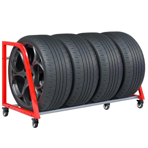 Reifenregal aus Metall zum Rollen, robuster Reifenhalter aus Stahl, Anhänger zur Reifenlagerung und zum Reifentransport, mobiler Reifenlagerständerwagen mit 4 Rädern, 50 x 23,6 x 27,6 Zoll (
