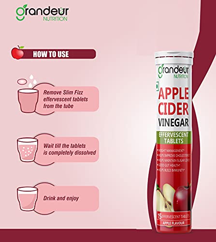 GRANDEUR The Plant Based Apple Cider Vinegar Tablets For Weight Management, Easy Disgestion, Acv For Weight Management With Pomegranate Extract, Vit B6, B12 - Pack Of 4, 4 count, 15 capsules
