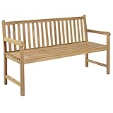 Augerlite Gartenbank 150 cm Teak aus fein geschliffenem Hartholz mit wasserbasiertem Finish, wetterfeste Sitzbank Garten mit Rückenlehne und Armlehnen für Terrasse, Balkon oder Parkbereich