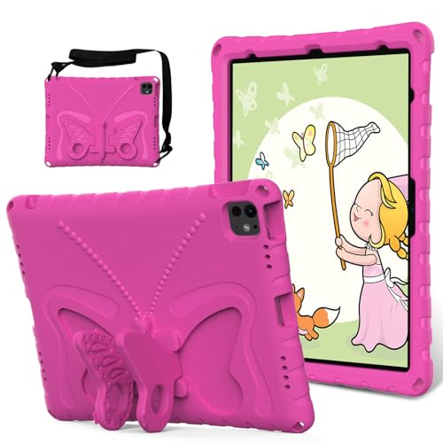 Coque iPad Pro 13 2024 enfant EVA rose antichoc papillon