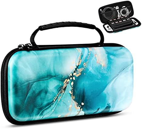 TiMOVO Carrying Case Compatible with Nintendo Switch OLED Model 2021 & Switch, Durable Game Storage Handbag Portable Travel Bag PU Pouch with Pocket for 10 Game Cards & Accessories, Pink Purple Stone
