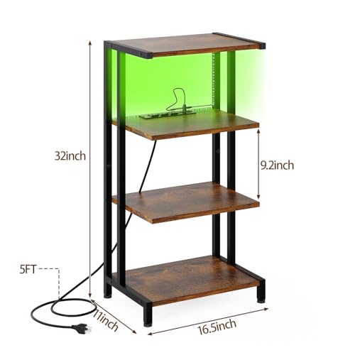 X-cosrack 4-Tier AV Media Stand with Power Strips,Wooden Corner TV Stand Shelf with LED Lights,Stereo Component Cabinet Audio Rack Stand Tower Ideal for DVD Players,Game Console TV Box,Cable Box,Xbox - Thumbnail 2