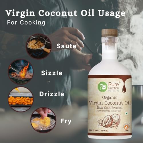 Image of Pure Nutrition Organic Virgin Coconut Oil, 750ml Glass Bottle | Raw Cold Pressed | 100% Pure | Nourishes Skin & Hair, Reduces Hair Fall, Ideal for Baby Massage, Wellness & Care