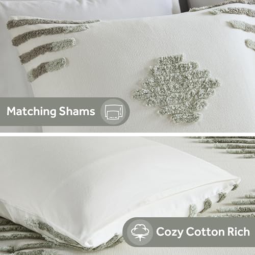 Ink+Ivy Comforter Set Chenille Tufted Geometric Comforter for Queen Size Bed, Down Alternative All Season Lightweight Queen Bedding & Shams, Shay, Full/Queen, Green/Ivory 3 Piece by INK+IVY - Image 5