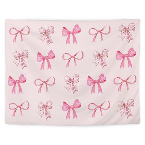 LUVADIAN Coquette roze strik tapijt, coquette kamerdecoratie, roze preppy meisjesachtig esthetische wandtapijt, muuropknoping voor tienermeisjes, kamer, slaapkamer, slaapzaal, appartement, roze