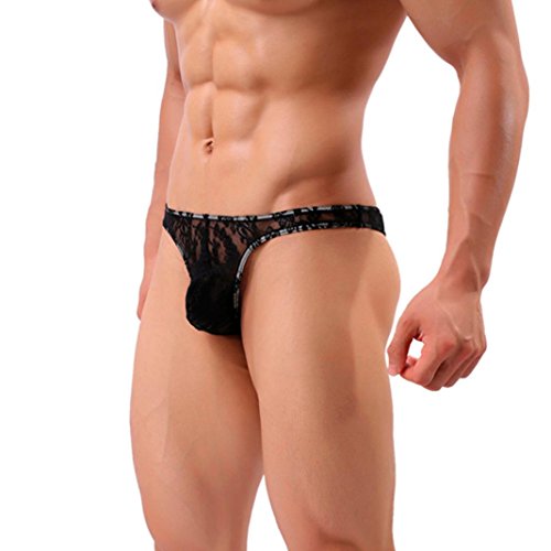 Yanhoo Slip Hommes, Hommes Chaud Sexy Dentelle sous-Vêtements Boxeur Confortable Slip Shorts Slip Coton Doux Bodywear Combinaisons de Lingerie (L2, Noir)