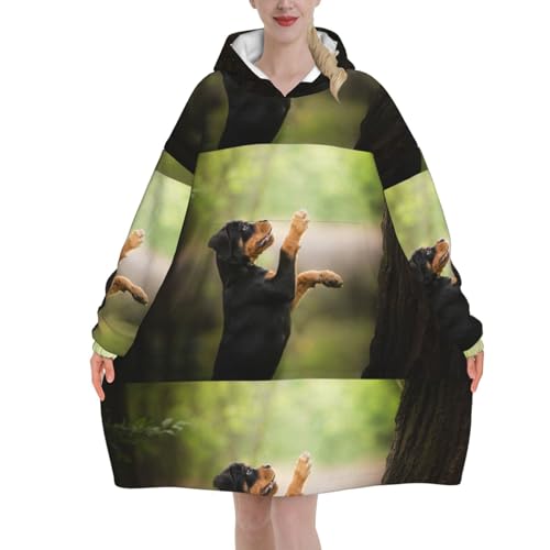Sweat à capuche couverture Rottweiler en flanelle style oversize unisexe avec poches