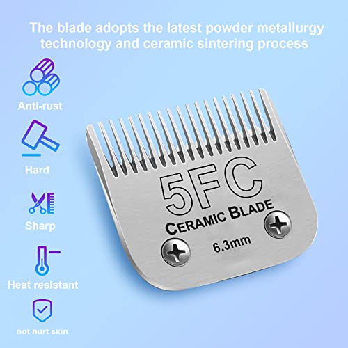 Dodaer Detachable Pet Dog Grooming Clipper Ceramic Blades,Compatible With Andis Size 5Fc 1/4”(6.3Mm) Cut Length (64122),Compatible Withoster A5,Wahl Km Series Clippers #TOP2