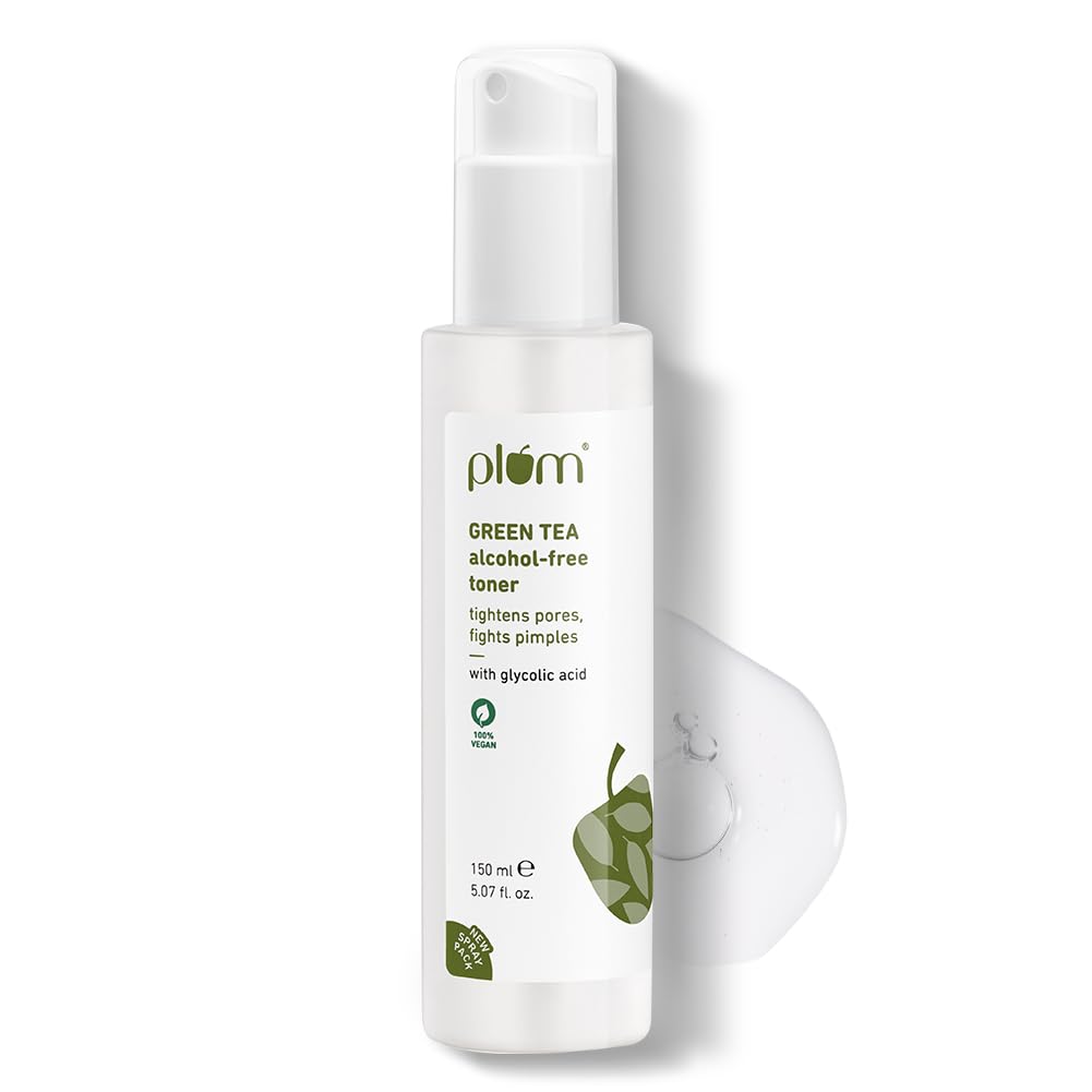 Plum Green Tea Face Toner For Oily, Acne-Prone Skin | With Glycolic Acid | Alcohol-Free | Fights Pimples | Tightens Pores | Controls Oil | Gently Exfoliates Dead Skin Cells | Women & Men | 150ml