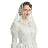 Lystaii Triangle Lace Mantilla Veil Catholic Chapel Head Covering Scarf Latin Mass Veils Vintage for Church Wedding Bridesmaid (Beige)