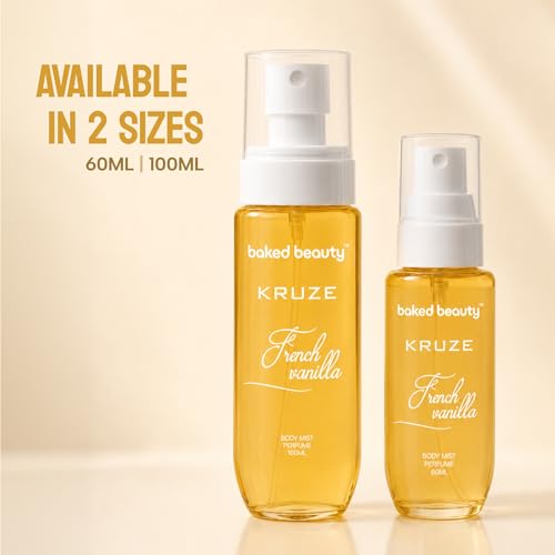 Image of BAKED BEAUTY Kruze French Vanilla Perfume Body Mist | Refreshing Long Lasting Tropical Fragrance|Double Duty Mist For Hair & Body| Travel-Friendly Perfume Body Spray for Women- 100ml