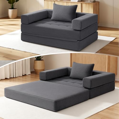 Sofá cama plegable 3 en 1, sofá convertible y sillón con costra, mesa Sper sofá para dormitorio y sala de estar, Bei, 80 cm
