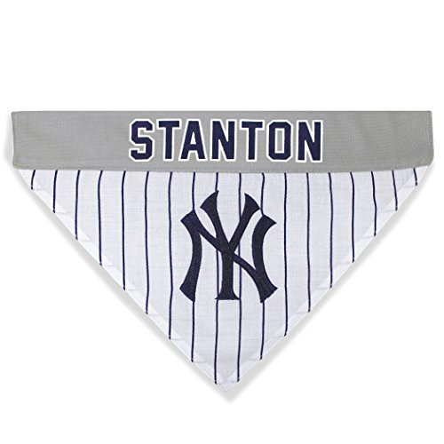 Image of MLBPA Reversible Dog Bandana - Giancarlo Stanton #27 Pet Bandana - MLB New York Yankees Home & Away Bandanna, Large /X-Large