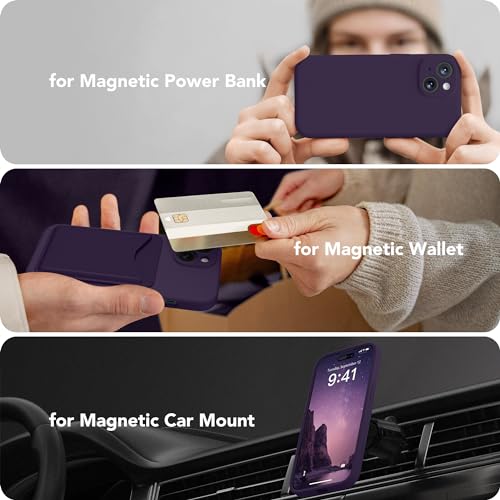 Image of Magnetic for iPhone 14 Case, Compatible with MagSafe, [Full Camera Protection] [Screen Protector] Silicone Shockproof Protective Phone Case for iPhone 14 6.1 inch, Deep Purple