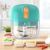 Electric Mini Garlic Chopper, [60W QUICK EASE CHOP] Food Vegetable Chopper 250ML BPA Free for Pepper Garlic Chili Vegetable Meat Mincer/Grinder/Puree, Baby Food TREBLEWIND（Green）
