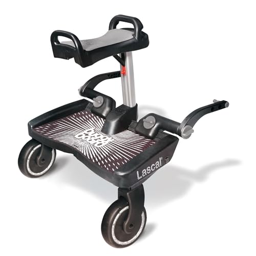 Lascal BuggyBoard Maxi+ Universal Stroller Board with Gray Folding Seat, Fits 90% of Strollers Including UPPAbaby, Baby Jogger, Bugaboo, No Need for a Double Stroller, Max Weight 66 lbs.