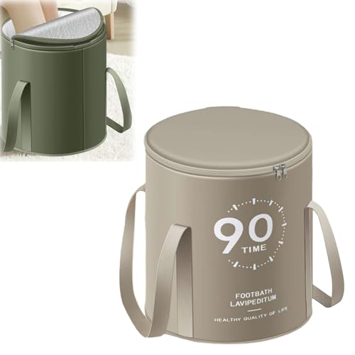 Foldable Feet Soaking Bath Tub Collapsible Bucket, Insulated Foot Bath Bag with lid, Portable Travel Foot Soaking Tub with Bag, Portable Home Foot Spa Tub with Handle, for Travel Camping (Gray)