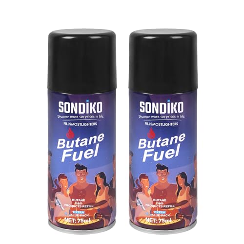 Butane Fuel Refill 2 Pack, Premium Butane Refill 75 ML, Butane Fuel Canister for Torch Lighter, Kitchen Torch, Butane Torch