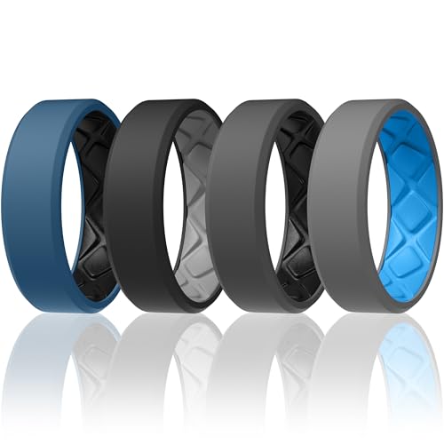 Egnaro Men's Silicone Rings, 7.5mm Wide 2.5mm Thick Rubber Bands For Him, Ergonomic Beveled Edge Two...