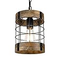 Farmhouse Rustic Chandelier Light Fixture, Round Hanging Pendant Lighting for Dining Room Entryway Kitchen Island Foyer Breakfast Area, Black Wood and Black Metal Finish