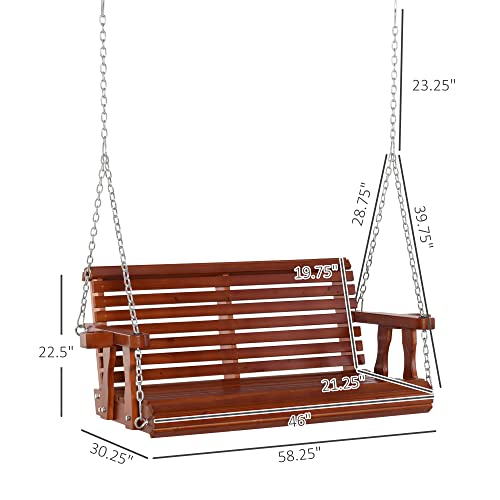 Outsunny Porch Swing With Stand And Cupholders, 2 Person Wooden Patio Swing Chair, 440 Lbs. Weight Capacity, For Garden, Poolside, Backyard, Brown #TOP2