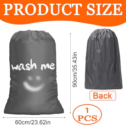 Travel Laundry Bag, Laundry Bags, Large Laundry Bags Foldable Laundry Bag with Drawstring, Washable Dirty Clothes Bags, Washing Bags for Laundry for Blankets Duvets Shoes Toys Bedding (Gray Smile) - Image 2