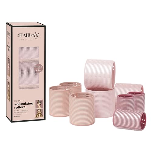 The Hair Edit Ceramic Core Hair Rollers for Salon-Quality Volume Professional Grade Thermal Rollers, Heat or No-Heat Styling, Soft Waves & Bouncy Blowouts, Root Lift, Long-Lasting Shine 9 Pack
