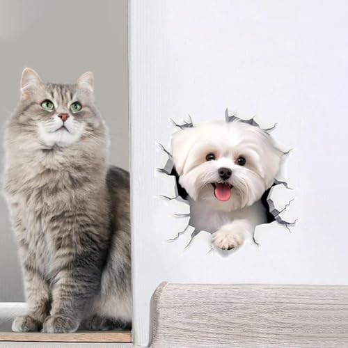 3D-Hunde-Aufkleber, niedlicher Welpen-Wandaufkleber, entfernbare Vinyl-Aufkleber und Malteser-Hunde-Aufkleber, Kühlschrank für Wand, Stick, niedlich