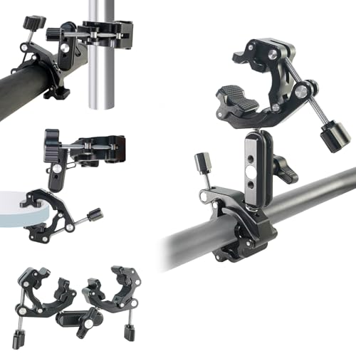 FIFIELD Double Super Clamp Camera Mount with Magic Arm, Desk Studio Light Holder, Ball Head Adapter for Photo Studio Light Stand, Photography Reflector, Photo Boom Stand, Cross Bars