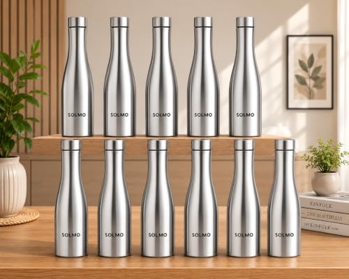 Image of Solimo Water Bottle Quality Hi-Rise Stainless Steel Single Wall 1000ML, Fridge Water Bottle |BPA Free | single wall Leak-Proof, Best for School /Office /Home /College /running (Pack 11)