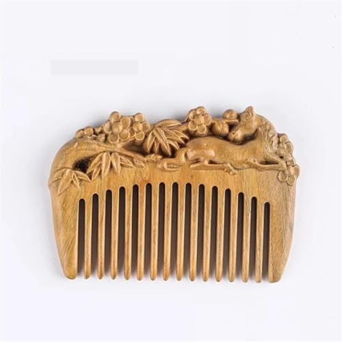 Peigne en bois de santal vert chat mignon format voyage - 7