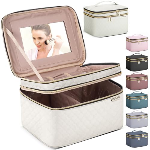 HXLGMD Double Layer Makeup Bag with Mirror
