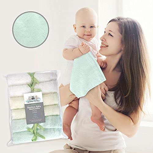 Brooklyn Bamboo Washcloths For Toddlers-Baby Cotton-Quick Drying Towels-Eco Friendly Products For New Born-Quick Dry And Absorbent-Unisex-Washcloth Pack Of 6 Off White,Green And Yellow Color #TOP6