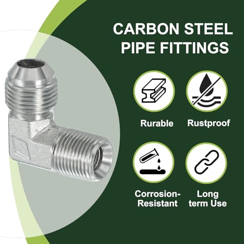 Image of PATIKIL 90 Degree Pipe Adapter, 2 Pcs 3 /4 inch Male 37 Flare JIC x 3 /8 inch BSPT Male Connector Carbon Steel Elbow Fitting for Air Hydraulic Fluid Fuel Water Oil, Silver