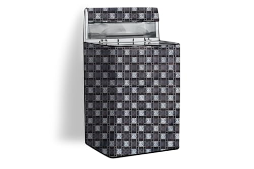Image of Stylista PVC Washing Machine Cover Compatible for Whirlpool 7.5 KG Fully-Automatic Top Load 360 Degree Bloomwash Pro 7.5, Basketweave Pattern Grey