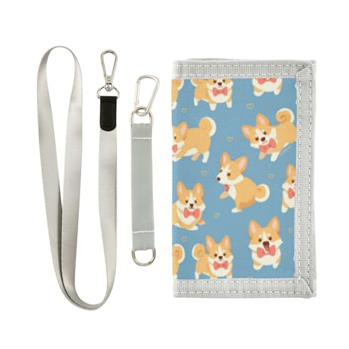 Wusikd Happy Corgi Puppies Kids Wallet for Boys Girls Bow Ties Toddler Trifold Wallet Novelty Wallet for Teens Women Men