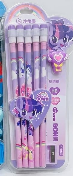 AMVIAN CREATION HB Pencil Set for Kids, Pink and Purple, with Topper Erasers and Sharpener, 10 Pieces-image-30