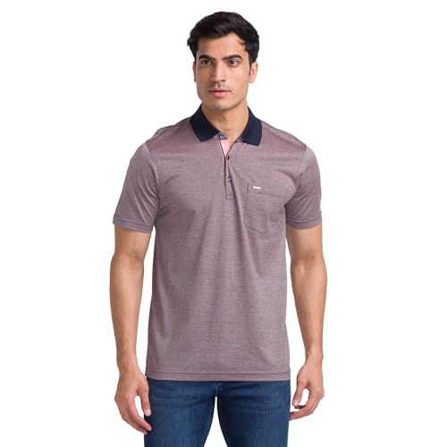 Image of Park Avenue Men's Pure Cotton Two Tone Pattern Slim Fit Polo Collar Half Sleeve Casual T-Shirt