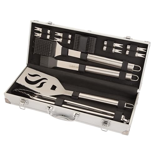 Cuisinart 14-Piece Deluxe Stainless Steel Grill Set, Grilling Accessories Kit with Spatula, Tongs, Corn Holders, Basting Brush, Cleaning Brush & Aluminum Carry Case, BBQ Tools for Outdoor Grill