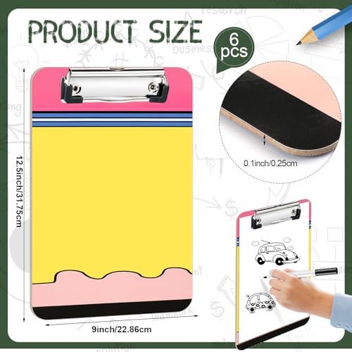 Lineshading 6 Pack 12.5 x 9 Inch Teacher Appreciation Gift Teacher Clipboard Bulk End of Year Teachers Gift A4 Letter Size Hardboard Clipboard for Men Women(Pencil)