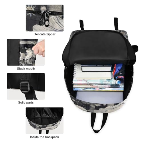 Backpack Lunch Box Set Large Capacity Travel Backpacks and Insulated Lunch Bag for Commute Hiking Picnic Painting Bee Flower Print3