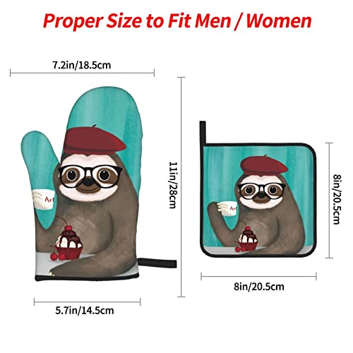Yiftd Oven Mitts And Pot Holders Sets Of 4 Cute Sloth Washable Kitchen Gloves Waterproof Oven Gloves And Hot Pads For Baking Cooking Grilling Bbq #TOP2