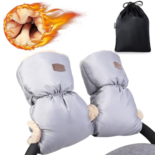 Image of Orzbow Faux Sheepskin Stroller Gloves, Universal Winter Anti-Freeze Stroller Mittens, Waterproof Extra Thick Hand Muff for Cold Weather, Cozy & Warm, Light Grey